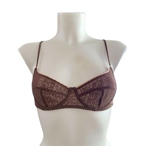 FREE PEOPLE Ultimately Brown Lace Bra Size 32B Unlined Underwired
